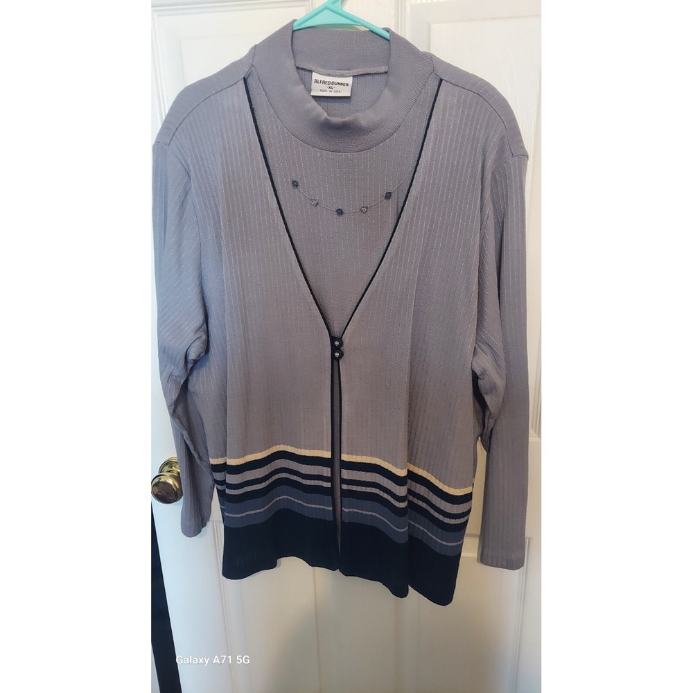 Alfred Danner Xl Cardigan Sweater Outfit Built‎ In Necklace Pants Size 18 Blue